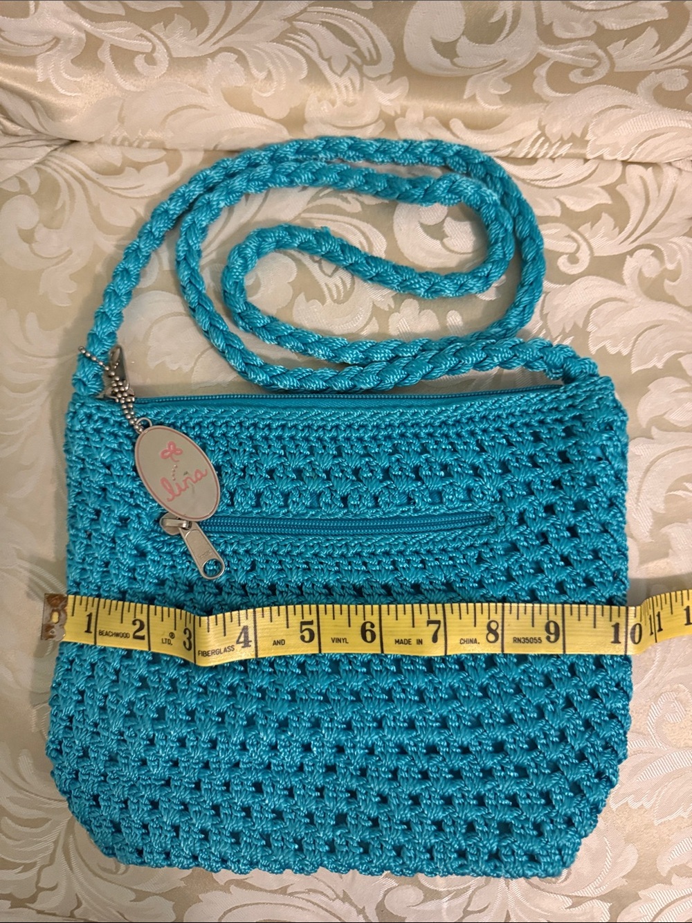 Crocheted Turquoise Crossbody Bag with Braided Strap